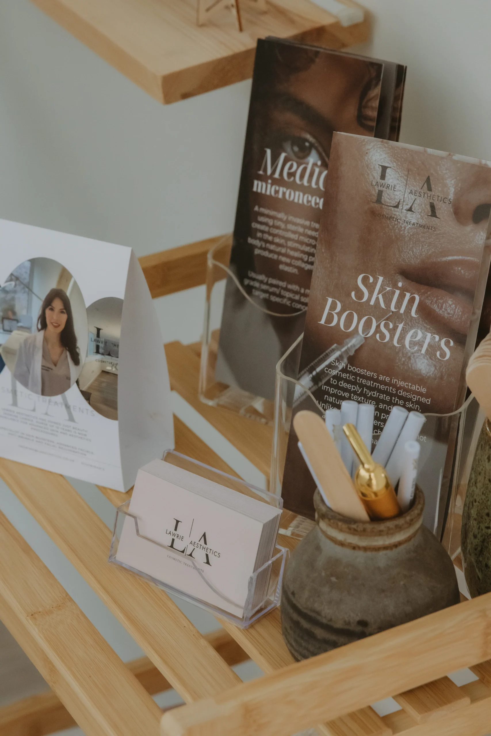 Skin booster information displayed inside Lawrie Aesthetics clinic